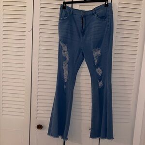 SHEIN Light Blue Distressed Flare Jeans
